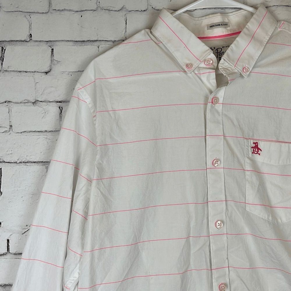 Original Penguin Shirt Mens Large Button Down Heritage Slim Fit Pino Stripes - Picture 2 of 12